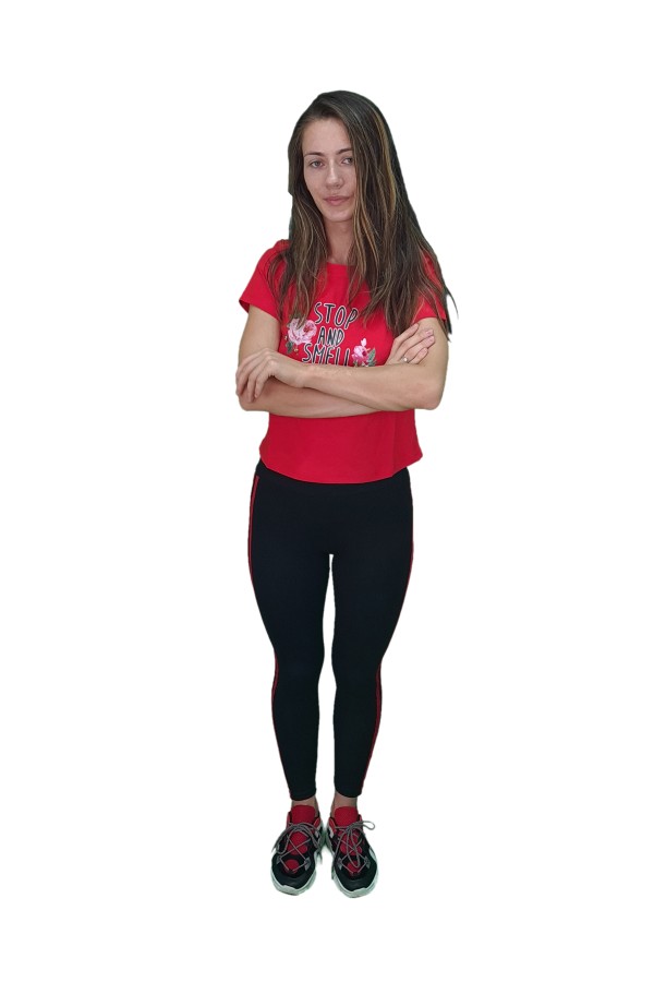 Sport leggings, black color, model with red line